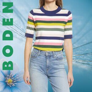 BODEN Abingdon stripe short sleeve cotton blend sweater - US Size M